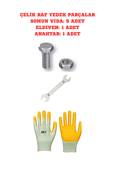 ALANRAF Çelik Raf Kurulum Seti ( Eldiven + Anahtar + Somun + Vida), Depo rafı...