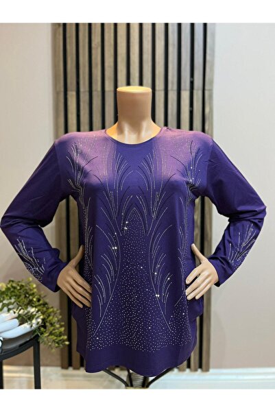 AKMAVİ Women's Middle Age and Above Shimmer Pattern Mother Combed Cotton Blouse