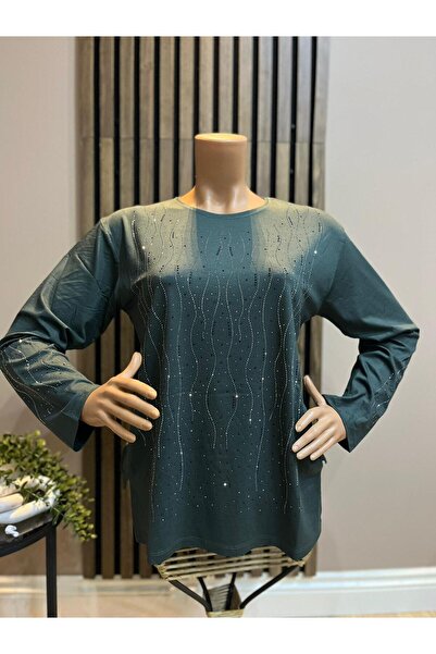 AKMAVİ Women's Wave Shine Combed Cotton Blouse for Middle Age and Above