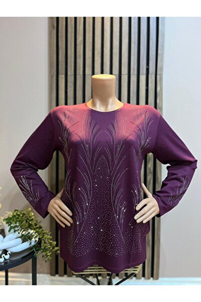 AKMAVİ Women's Middle Age and Above Shimmer Pattern Mother Combed Cotton Blouse