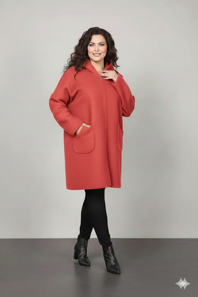 Masal Fashion Kapüşonlu Kadın Buklet Kaban Fermuarlı Cepli