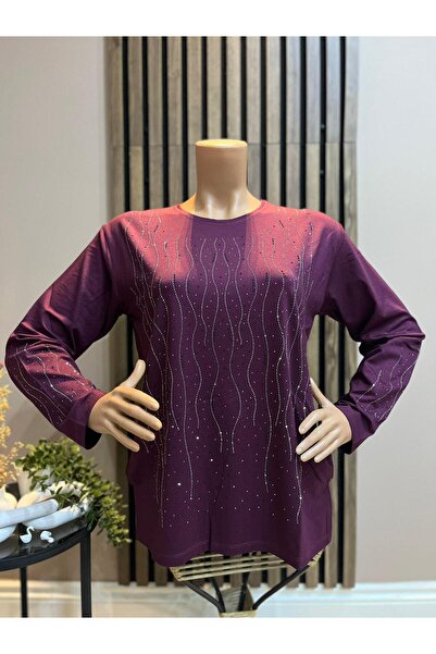 AKMAVİ Women's Wave Shine Combed Cotton Blouse for Middle Age and Above