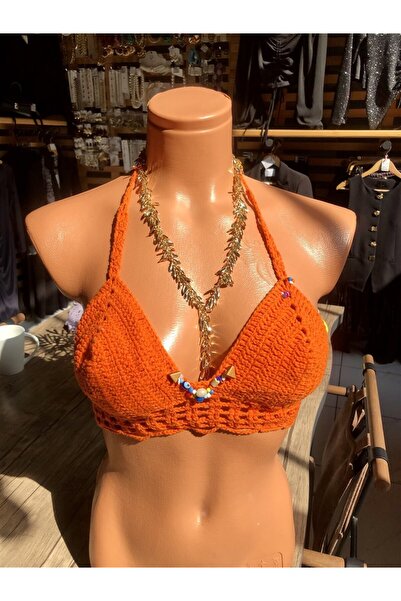 Gözde Tasarım Butik Women's Purple Lila Color Design Crochet Bohem Knit Bustier