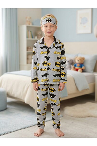 Enie 195% Boys Pamuk Batman Sa deznom Pidžama sa dugim rukavima i povezom za oči
