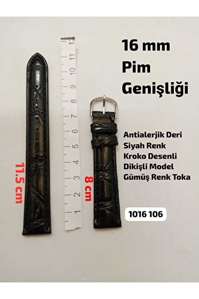 Brality 16 mm Compatible Watch Band Black Color Crocodile D Patterned Stitche...