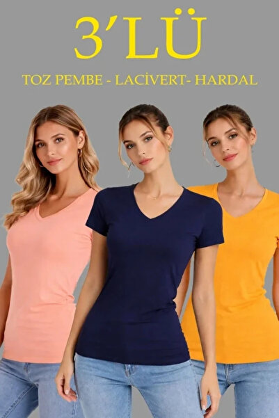 özssa 3-Pack V-Neck T-Shirts – Short Sleeve Summer Slim Fit Bodysuits - Powde...
