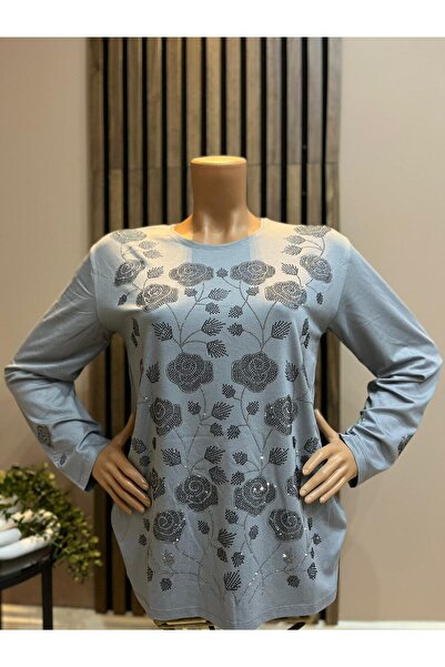 AKMAVİ Women's Middle Age and Above Rose Garden Patterned Stretch Fabric Ston...