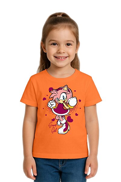 SEDİRLİ Tricou unisex Sonic Super Girl cu imprimeu pentru copii, bumbac bucăț...
