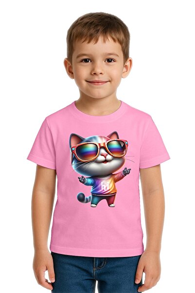 SEDİRLİ Unisex Cat Printed Kids T-Shirt Cotton Combed Cotton Fabric