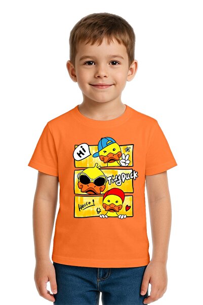 SEDİRLİ Unisex Duck Duck Printed Children's T-Shirt, Cotton Count Combed Cott...