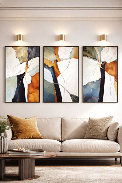 Linacci Τριπλό Μαύρο Μεταλλικό Λευκό Αφηρημένο Σχέδιο Μοντέρνα Αφίσα με Γυάλι...