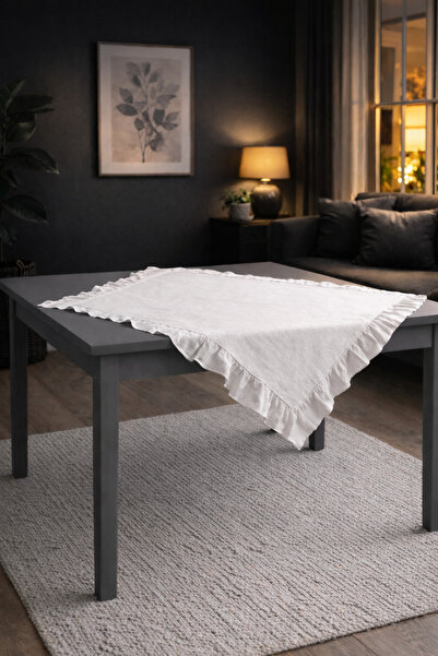 ÇIQRIK HOME Fırfırlı Beyaz Runner Fırfırlı Fiskos Örtüsü Fırfırlı Masa Örtüsü