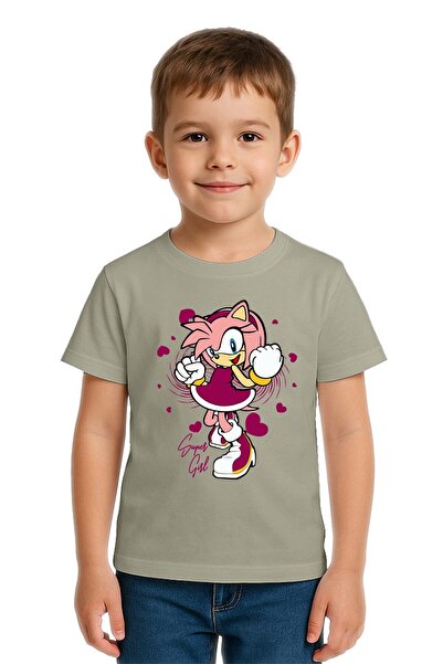 SEDİRLİ Tricou unisex Sonic Super Girl cu imprimeu pentru copii, bumbac bucăț...