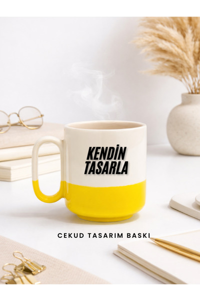 cekud tasarım baskı Kendin Tasarla Kupa Bardak Sarı Alt Tasarım – Kişiye Özel...