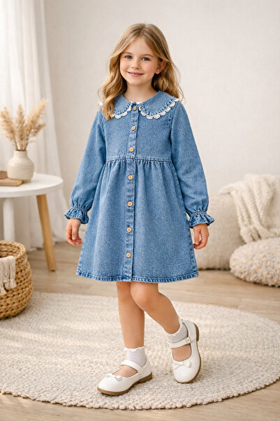 Uğur bebe Devojčice Čipka Ovratnik Denim Traper haljina Dugi rukav Ležerna St...