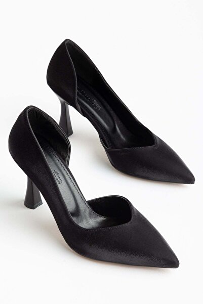 Dilimler Ayakkabı Plus Size Women's Stiletto Heel U Stiletto Black Shiny Sati...