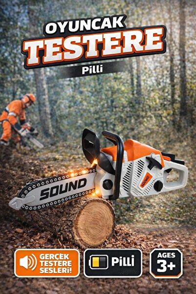 hak-iş oyuncak Pilli Oyuncak Testere – Gerçekçi Sesli Ağaç Motoru (3+ Yaş)