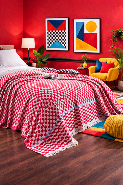 VERONİCA LİNE %100 Pamuk Dama Desenli Renkli Pike Yatak Örtüsü – Çok Amaçlı K...