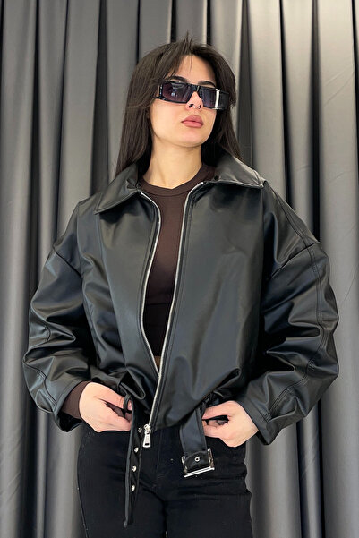 Noa&Noa Bel Belt Li Yarasa Sleeve Leather Jacket - Black Black