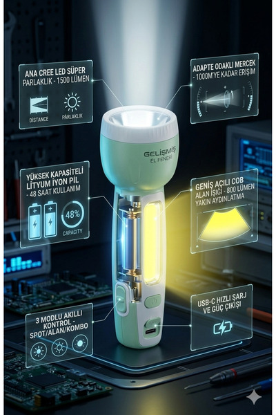 Lunitech Şarjlı El Feneri Çift Fonksiyonlu 100W Led