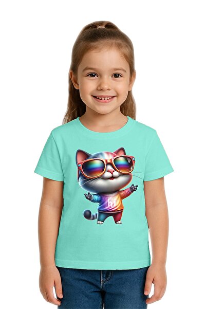 SEDİRLİ Unisex Cat Printed Kids T-Shirt Cotton Combed Cotton Fabric