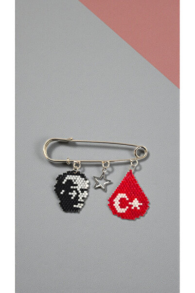 SEARD Miyuki Boncuk El Yapımı Atatürk Türk Bayrağı Yıldız İskoç İğnesi / Yaka...