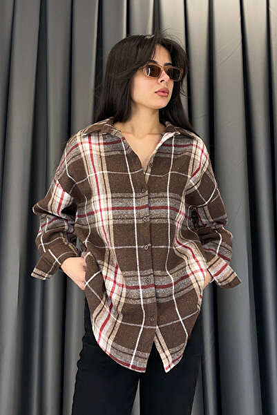 Tmptekstil Plaid Desen Melton Shirt - Brown Ecru Brown/Ecru