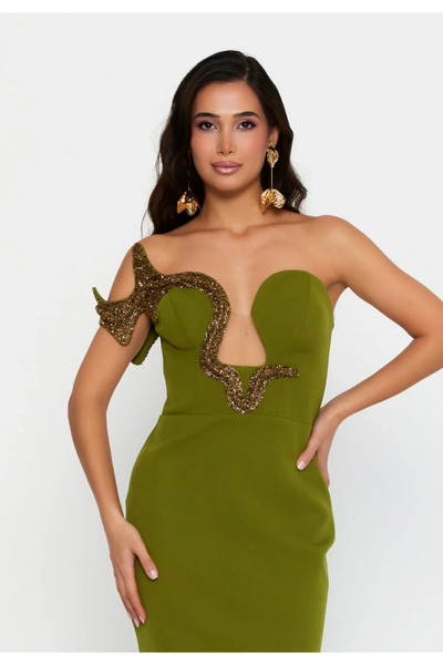 Ejolie Rochie Claire verde lime lungă elegantă tip sirenă