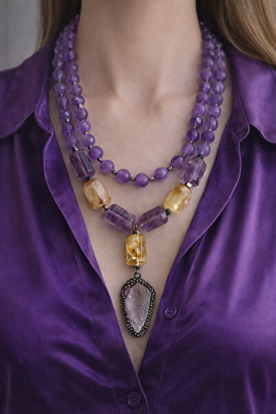 Takkı by Handan Ametist taşı ve sitrin taşı tasarım kolye, bileklik ve küpe ....