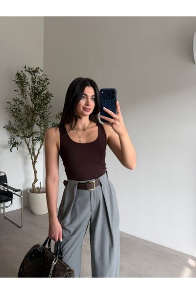 Bade Butik Bluză maro fără mâneci basic