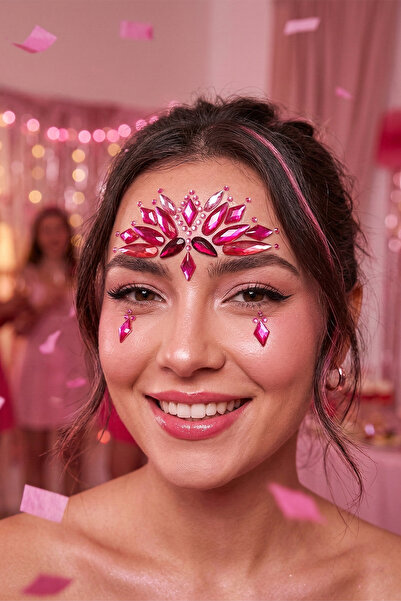 BearPear Party Queen Fuşya Renkli Kristal Taşlı Makyaj Aksesuarı Yüz Taşı