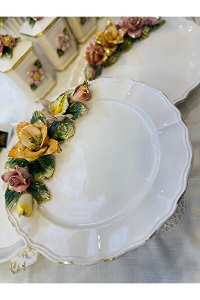 İTALYAN CAPODİMONTE Esterhomedecor Italian Stamped Capodimonte Cake Stand wit...