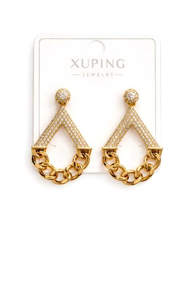 Karşıyaka Bijuteri Rose Gold Steel Geometric Chain Detail Modern Design Women's Earrings