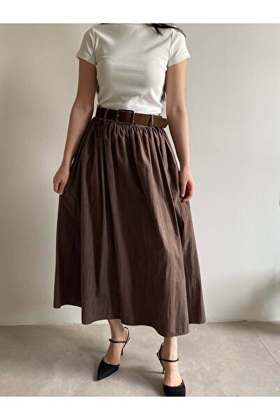 Bade Butik Brown Belt Pack Elastic Waist Skirt