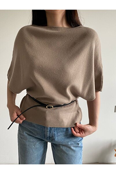 Bade Butik Μπλούζα πλεκτή με μανίκια βιζόν Ζώνη τεμαχίων