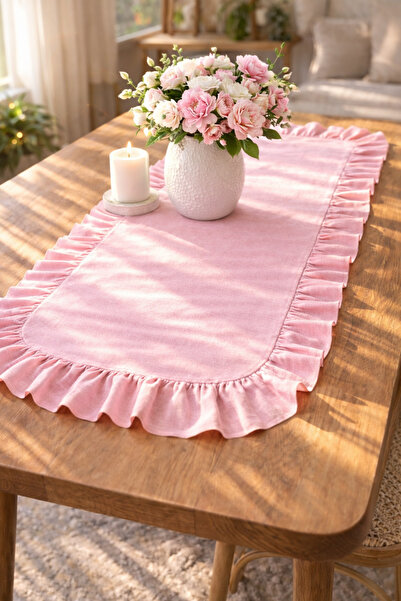 ŞAH TEXTILE DESIGN Sık fırfırlı pamuk keten runner 40x110