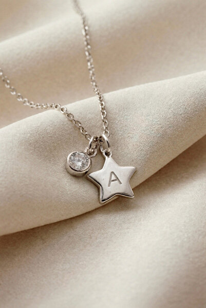 RAME Kişiye Özel Harfli Yıldız Kolye | Doğum Taşlı 925 Ayar Gümüş Kolye | Kad...