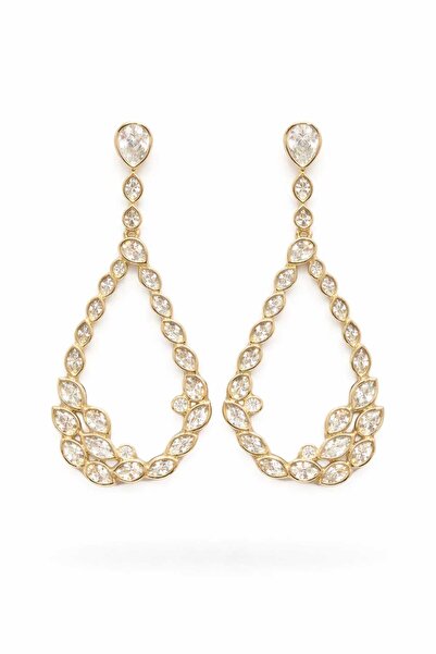 Karşıyaka Bijuteri Steel Drop Model Zircon Stone Design Gold Earrings