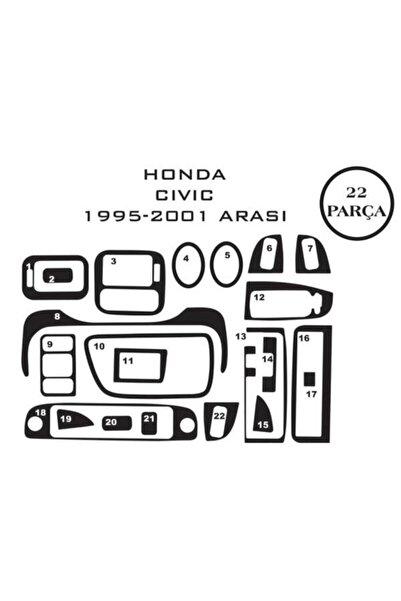 FD Damla Etiket Honda Civic 6 96-00 22 Parça Konsol Maun Kaplama Renk-siyah