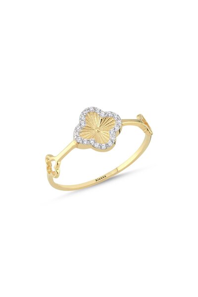 ALESSA GOLD Yonca Figürlü Taş Detaylı Altın Yüzük