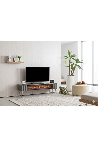 Rual Modern Şık Şömineli Tv Ünitesi Dekoratif Elektrikli Şömine Ve Tv Ünitesi...