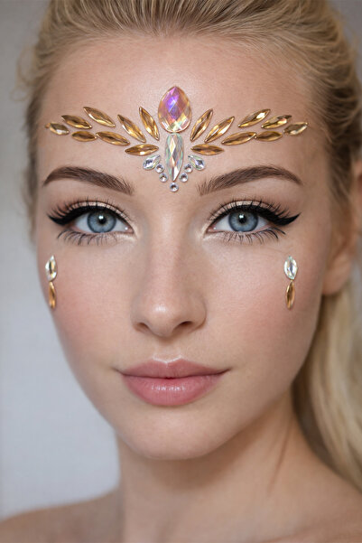 BearPear Gold Elegance – Kristal Detaylı Yapışkanlı Yüz Mücevheri Face Gems Y...