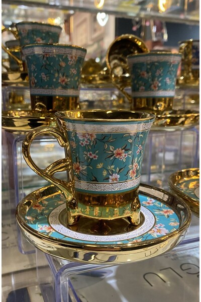 PerottiHome طقم فناجين قهوة أنيق من بريتش بيكس بتصميم زهور بريطانية يتسع لـ 6...