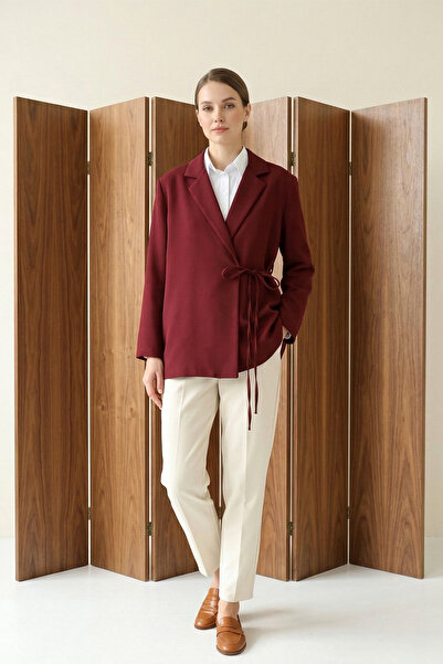 MODAQU Lined Double Crepe Jacket with Side Laces - Claret Red