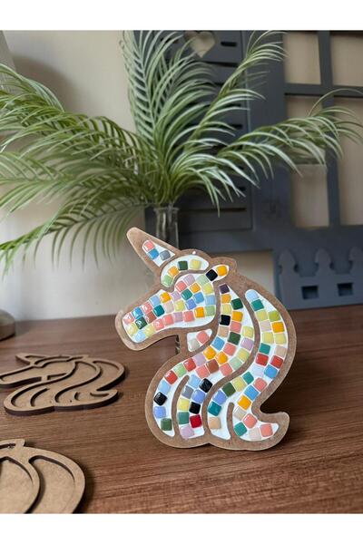 Gizdizayn Unicorn Figürlü Mozaik Ahşap Sanat Seti. Anne Çocuk Yetişkin Eğitic...