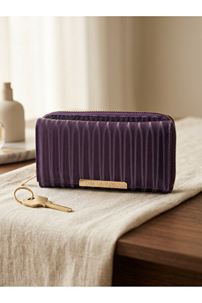 LYRA Bags & Accessories Kadın Kapitone Cüzdan Mor Fermuarlı Şık Kartlık Bölme...