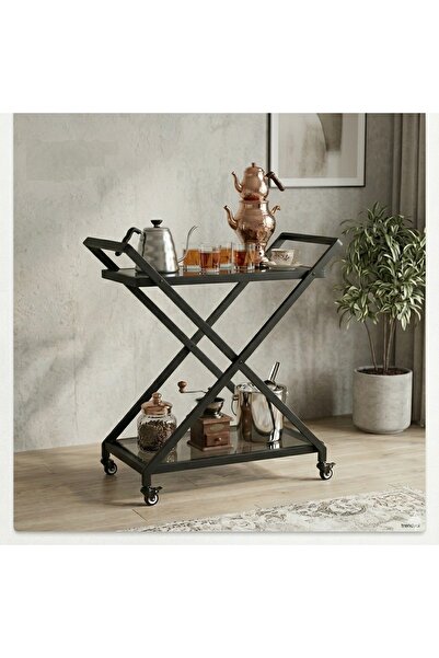 private house Modern tea and coffee serving cart - black metal frame with foa...