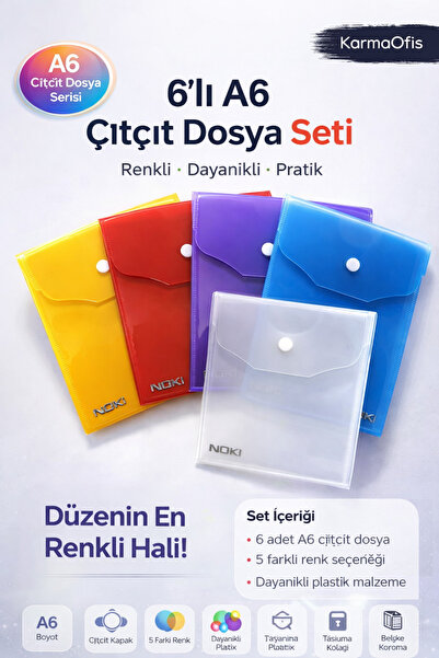 KarmaOfis 6-Piece A6 Snap File Set – Colorful Plastic Document Folders |   Du...