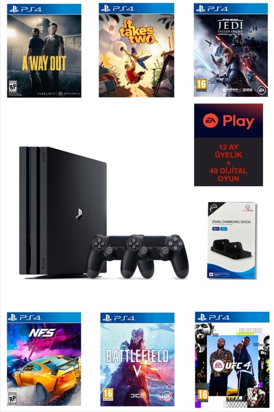 Sony Playstation 4 Pro 1 Tb Yenilenmiş + 2 Ps4 Kol + 1 Yıllık Ea Play Aboneli...
