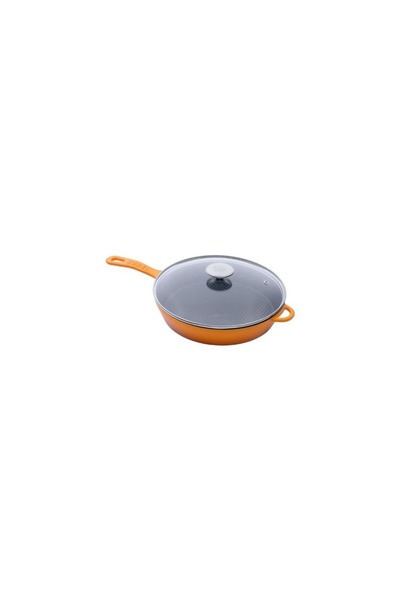 Sürel 28 cm Round Glass Lid Flat Frying Pan Gradient Orange